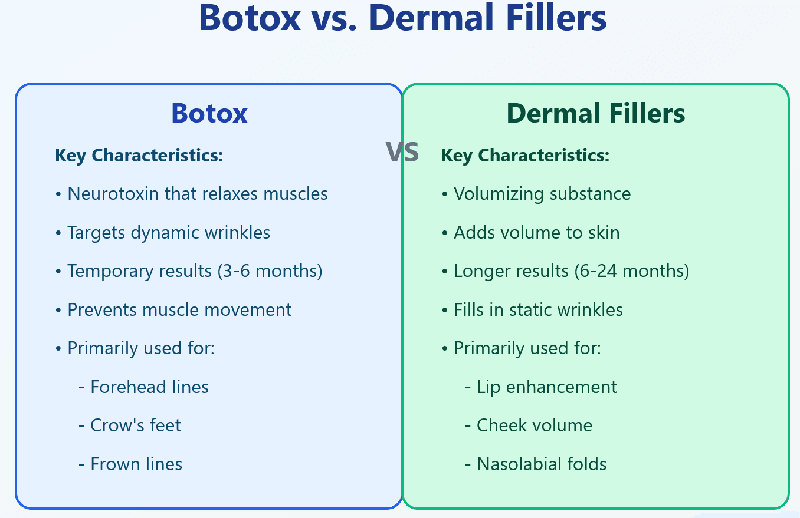 botox vs dermal fillers chart