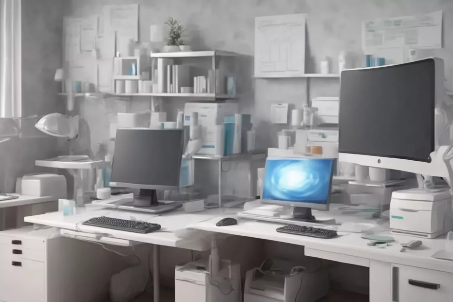 medical office computer photorealistic style